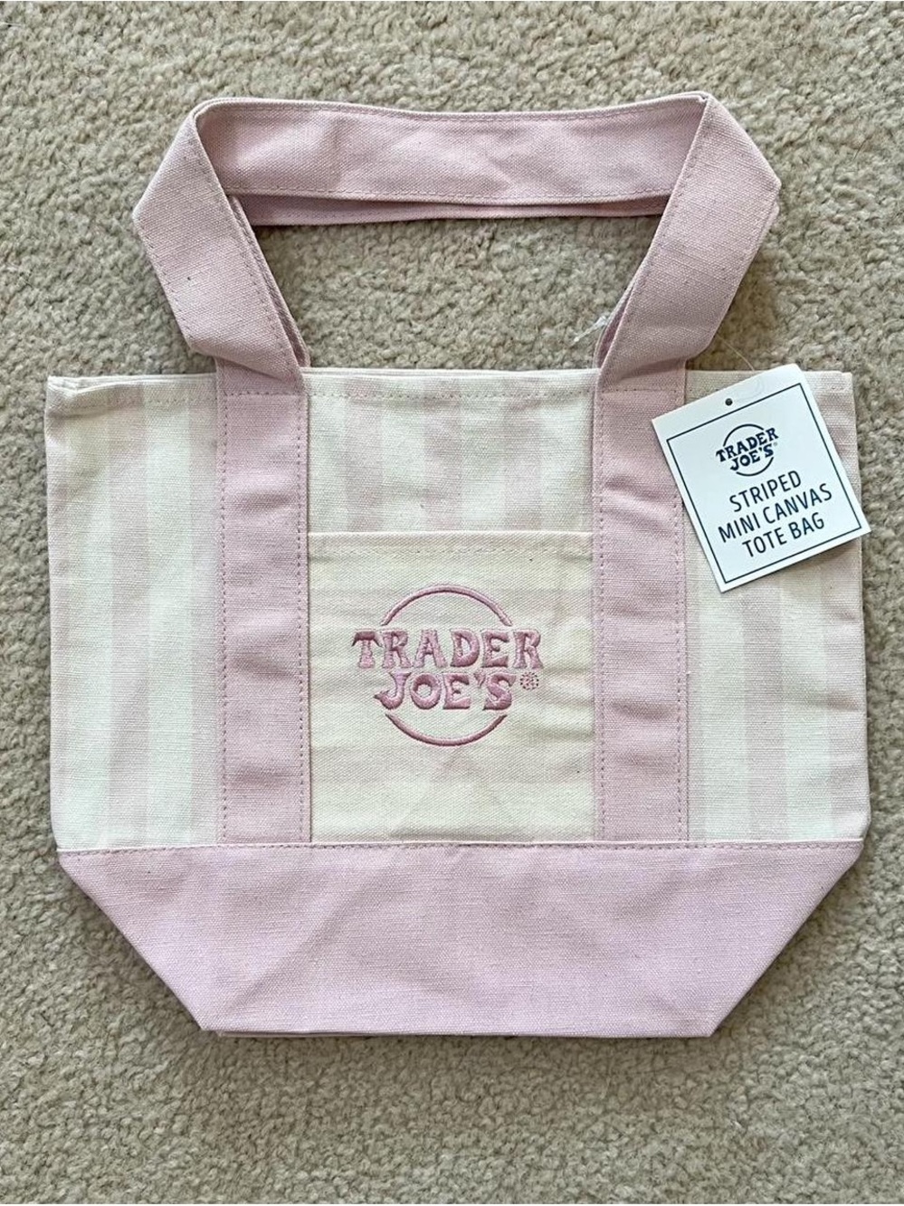 Trader Joe’s Pink Striped Canvas Mini Tote Bag